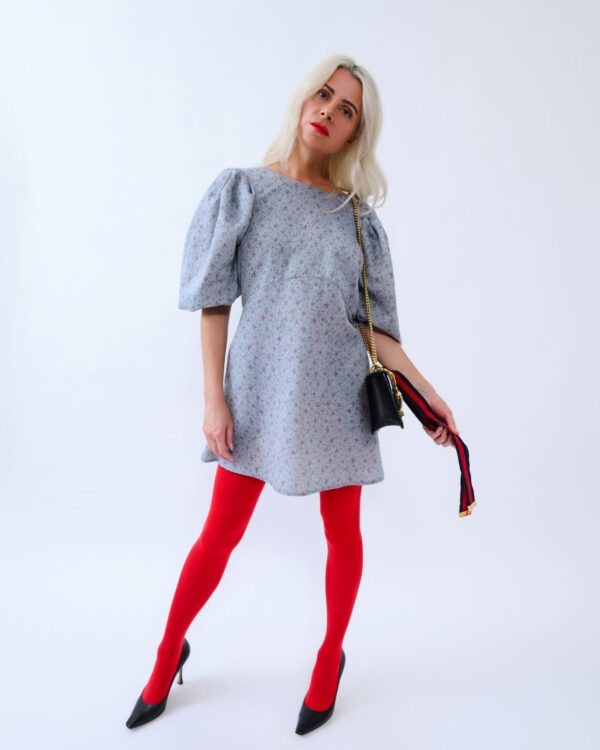 Blue Rhapsody – Italian Linen Dress with Voluminous Sleeves - Image 4