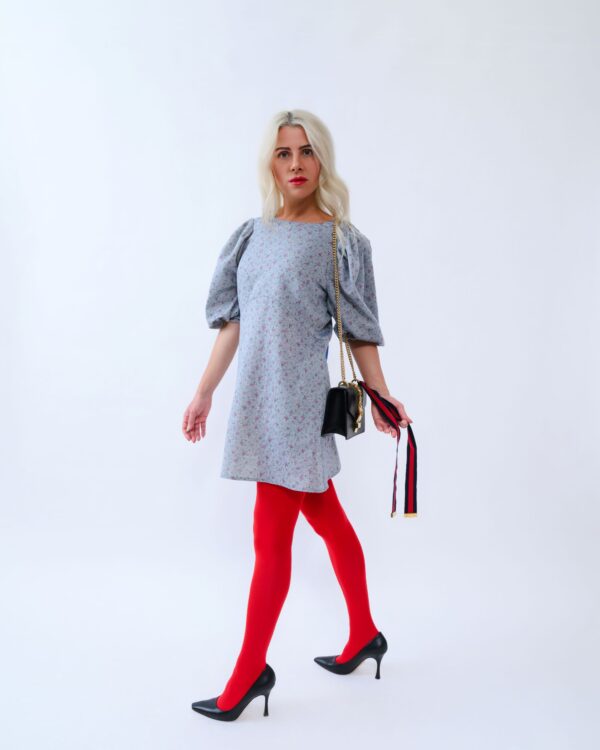 Blue Rhapsody – Italian Linen Dress with Voluminous Sleeves - Image 3