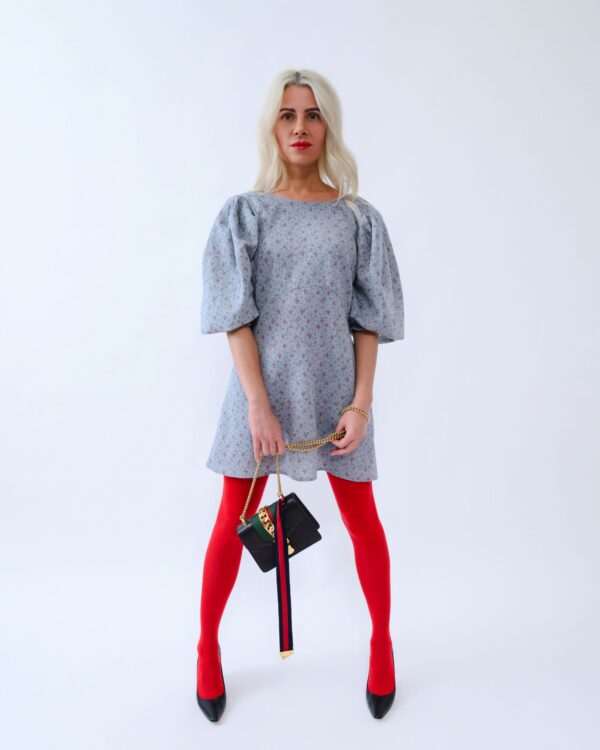 Blue Rhapsody – Italian Linen Dress with Voluminous Sleeves