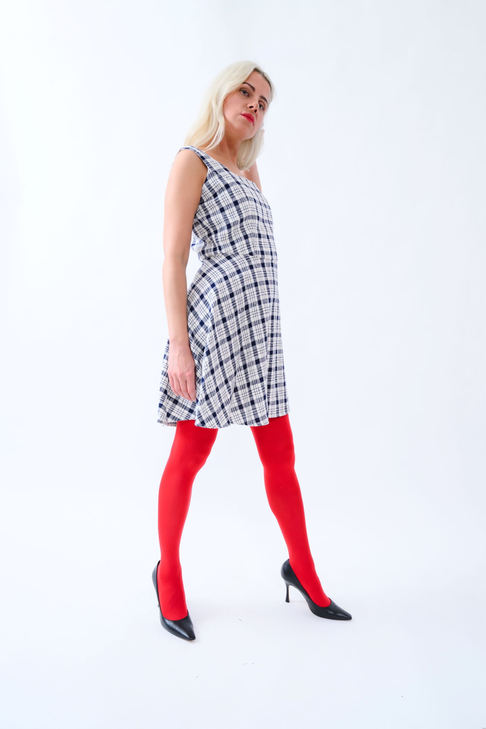 Parisian Chic – Elegant Tweed Dress with Wide Blue Straps - Image 4