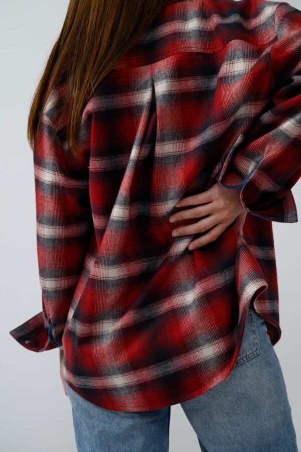 Camicia Vino Rosso flannel shirt with denim inserts and embroidery, oversized size, snap buttons. - Image 3