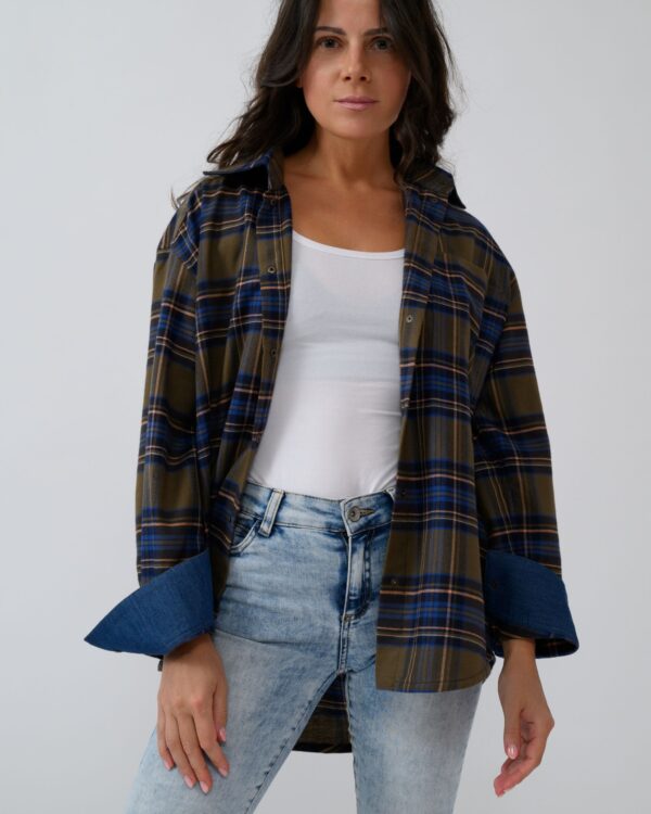 Camicia Calda flannel shirt with denim inserts and embroidery, oversized size, snap buttons. - Image 6
