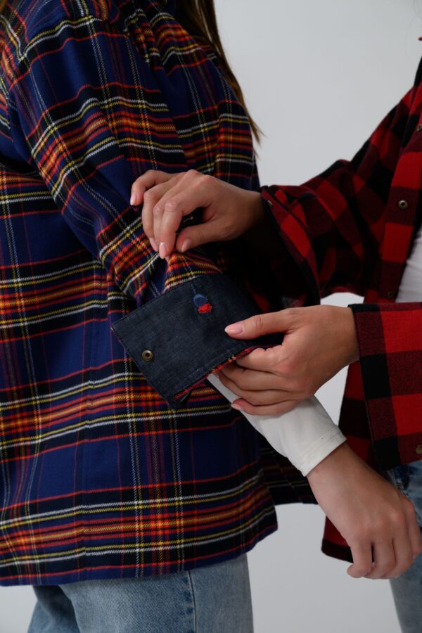 Lilasee flannel shirt with denim inserts and embroidery, oversized size, snap buttons. - Image 5