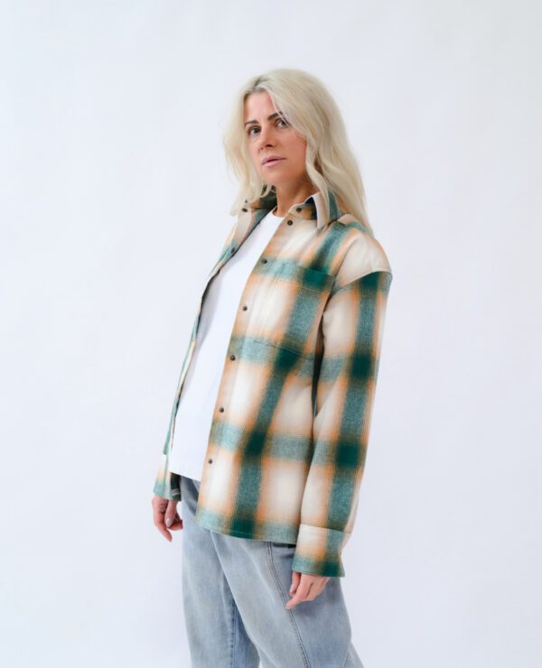 Greenlight Soul flannel shirt with denim inserts and embroidery, oversized size, snap buttons. - Image 2