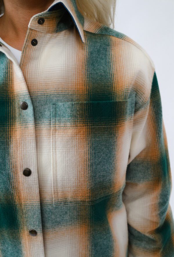 Greenlight Soul flannel shirt with denim inserts and embroidery, oversized size, snap buttons. - Image 3