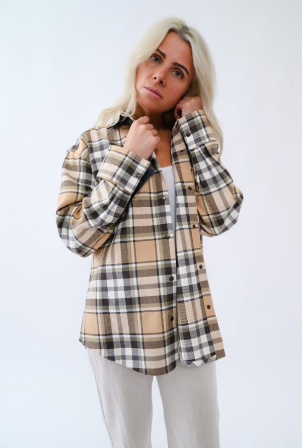 Timeless Beige — Warm Checked Cotton Shirt - Image 5