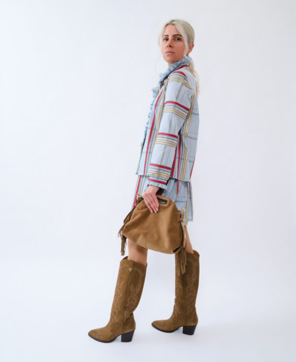 Golden Stripes Cotton Set — Shirt with Ruffles and Pleated Skirt - Image 5